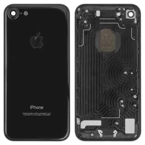 Корпус для Apple iPhone 7, черный, с держателем SIM карты, с боковыми кнопками, глянцевый, Jet Black