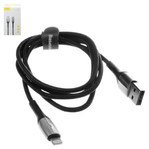 USB кабель Baseus Horizontal, USB тип A, Lightning, 100 см, 2,4 А, черный, с индикатором, в нейлоновой оплетке, #CALSP B01