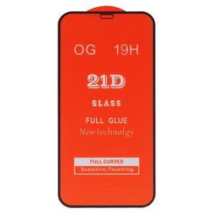 Захисне скло для Apple iPhone 12, iPhone 12 Pro, сумісне з чохлом, Full Glue, без упаковки , чорний, шар клею нанесений по всій поверхні