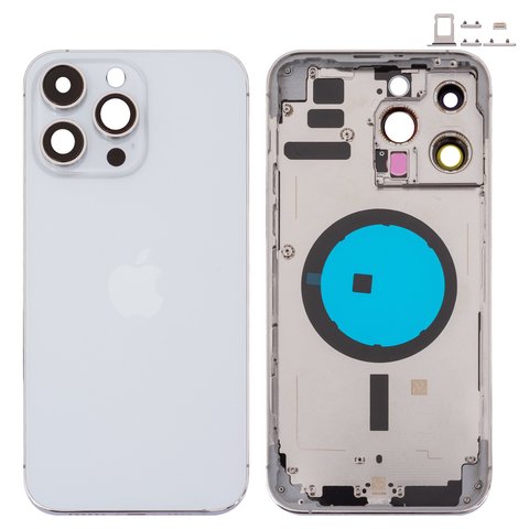 Корпус для iPhone 14 Pro Max, серебристый, с держателем SIM карты, с боковыми кнопками, Original PRC , EU Version, silver