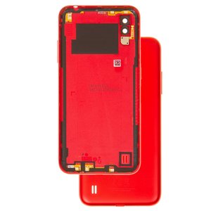 Panel trasero de carcasa puede usarse con Samsung A015 Galaxy A01, roja, con vidrio de cámara, con botones laterales