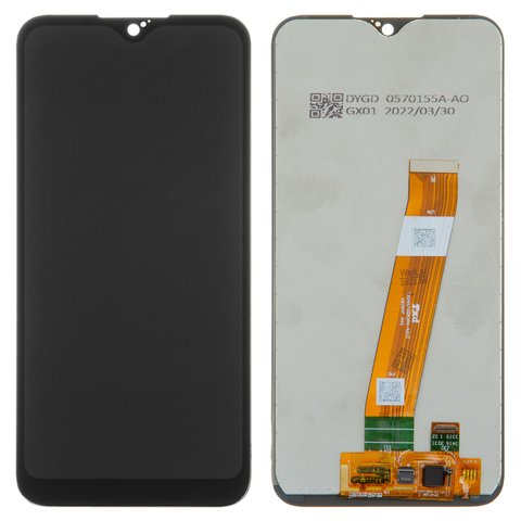 LCD compatible with Samsung A015 Galaxy A01, A015M Galaxy A01, black, Best copy, without frame, Copy, with wide connector 