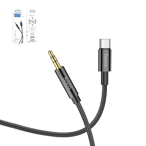 AUX Cable Hoco UPA19, USB type C, TRS 3.5 mm, 100 cm, black, nylon braided  #6931474759948