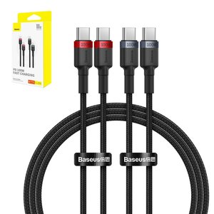 USB кабель Baseus Cafule, 2xUSB тип C, 200 см, 100 Вт, черный, красный, в нейлоновой оплетке, 2 шт., #P10318306003 01