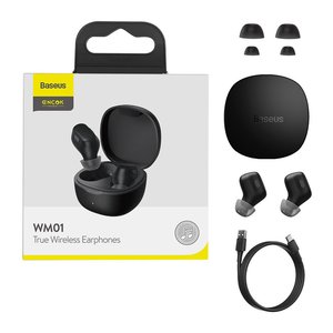 Гарнитура Baseus Encok True Wireless, черная, с зарядным кейсом, USB тип C, с USB кабелем тип C, #NGWM01 01