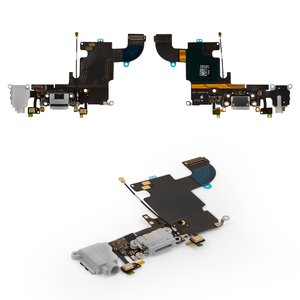 Flat Cable compatible with iPhone 6S, headphone connector, charge connector, black, with microphone, with components 