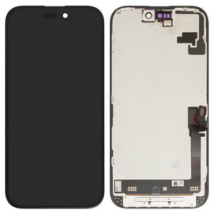 LCD compatible with iPhone 16, black, with frame, change glass 