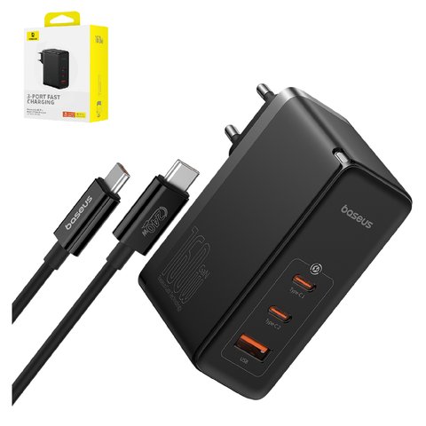 Adaptador de red Baseus GaN5 Pro, 160 W, Power Delivery PD , negro, con cable USB tipo C USB tipo C, 3 puertos, #P10110825113 00