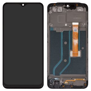 Pantalla LCD puede usarse con Oppo A12, negro, con marco, High Copy, con cable plano amarillo, CPH2083, CPH2077