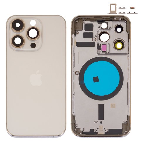 Carcasa puede usarse con iPhone 14 Pro, dorado, con botones laterales,  con sujetador de tarjeta SIM, Original PRC , EU Version, gold