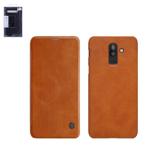 Чехол Nillkin Qin leather case для Samsung J800 Galaxy J8, коричневый, книжка, пластик, PU кожа, #6902048161467