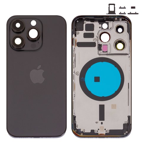 Корпус для iPhone 14 Pro, черный, с держателем SIM карты, с боковыми кнопками, Original PRC , EU Version, space black
