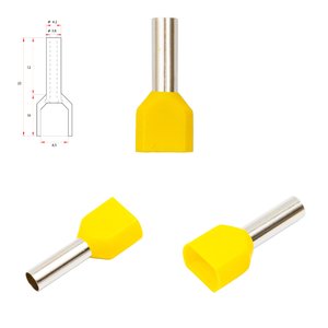 Наконечник TE4012, для 2х проводів, трубчастий, ізольований, жовтий, 10 шт., 4 мм², 12 мм