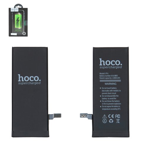 Акумулятор Hoco для Apple iPhone 6, Li Polymer, 3,75 B, 2280 мАг, збільшена ємність, original IC, #616 0805