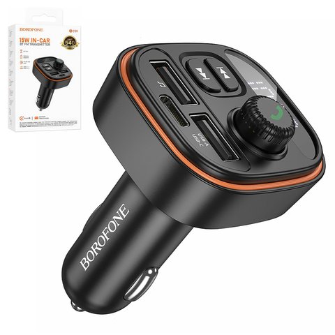 FM трансмітер Borofone BC59, чорний, з кнопкою, USB тип C, USB тип A, #6941991117312