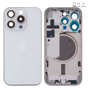 Корпус для iPhone 15 Pro, белый, с держателем SIM карты, с боковыми кнопками, Original PRC , EU Version, white titanium