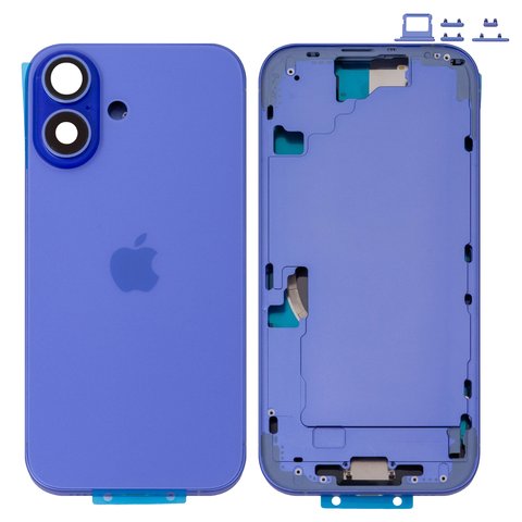 Корпус для iPhone 16, фиолетовый, с держателем SIM карты, с боковыми кнопками, Original PRC , EU Version, ultramarine