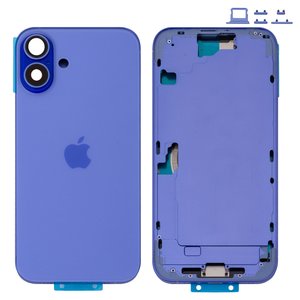 Корпус для iPhone 16 Plus, фиолетовый, с держателем SIM карты, с боковыми кнопками, Original PRC , EU Version, ultramarine